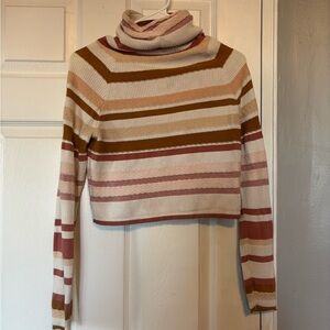 Two Piece Free People Sweater and skirt set Brown beige stripes XS